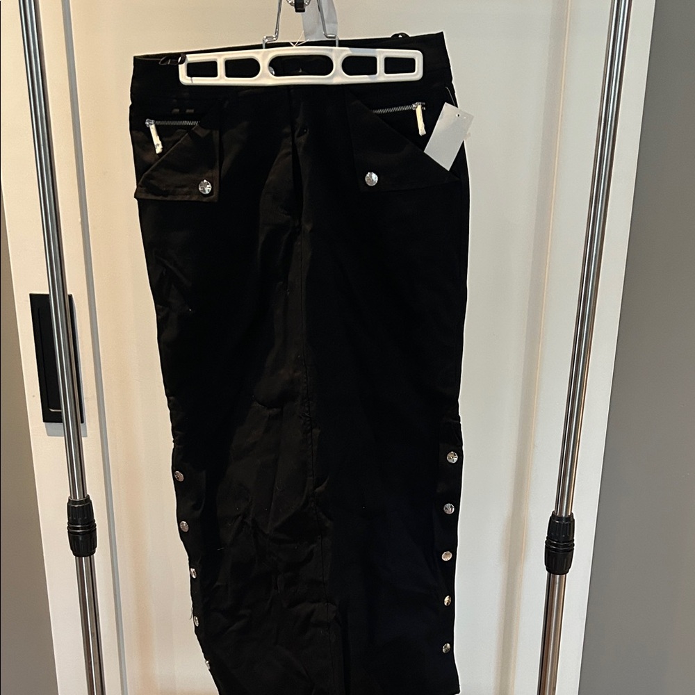 Black Button-Accent Pants